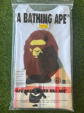Bape White Tee with Brown Ape Head Graphic